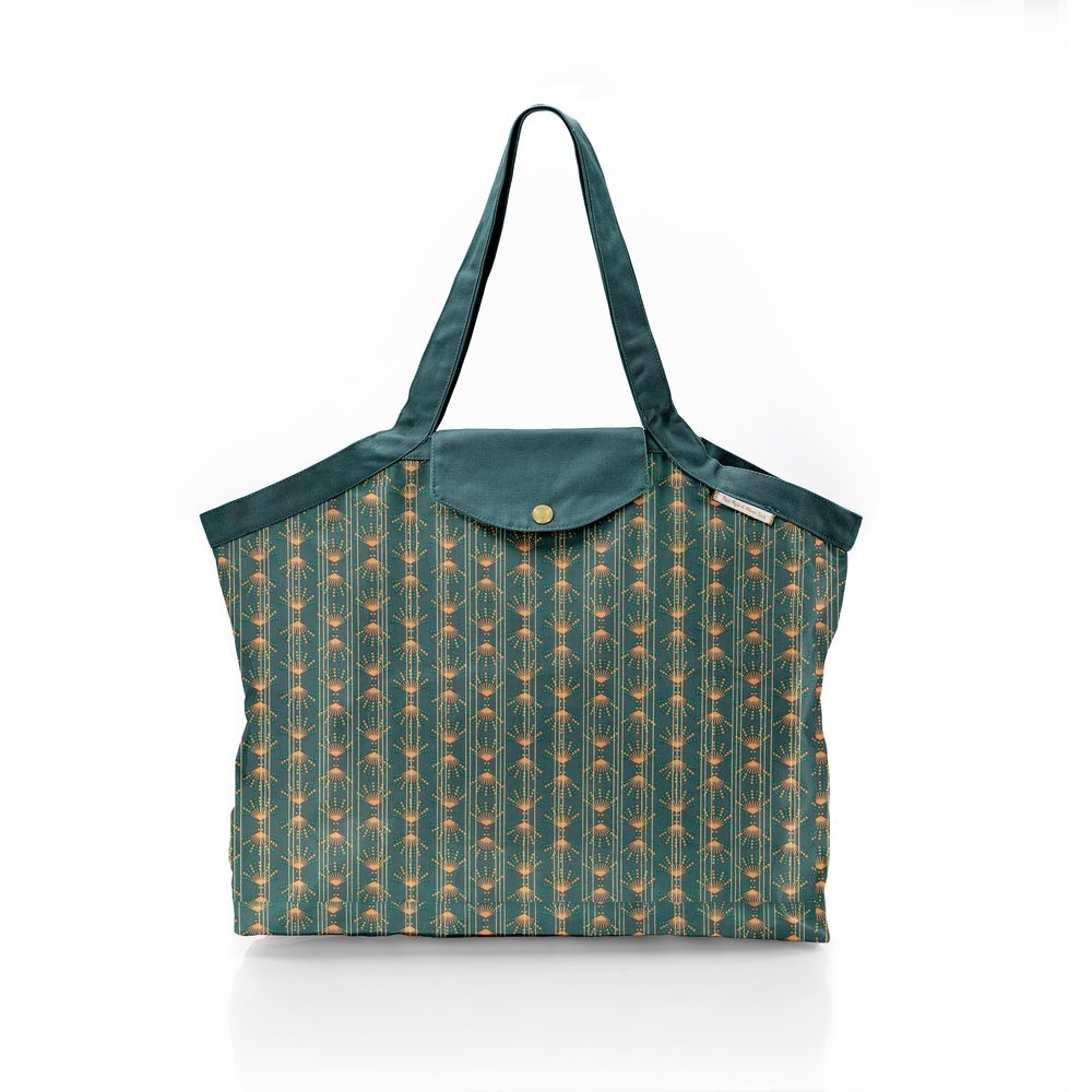 Sac Cabas Taille Moyenne Plissé Eventail Or Vert