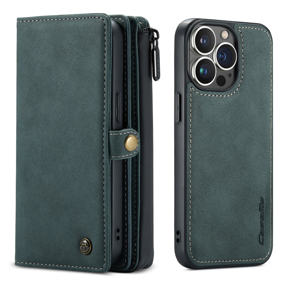 iPhone 13 Pro 3in1 Leder Tasche   Magnet Hardcase Karten Etui - Blau / Grün