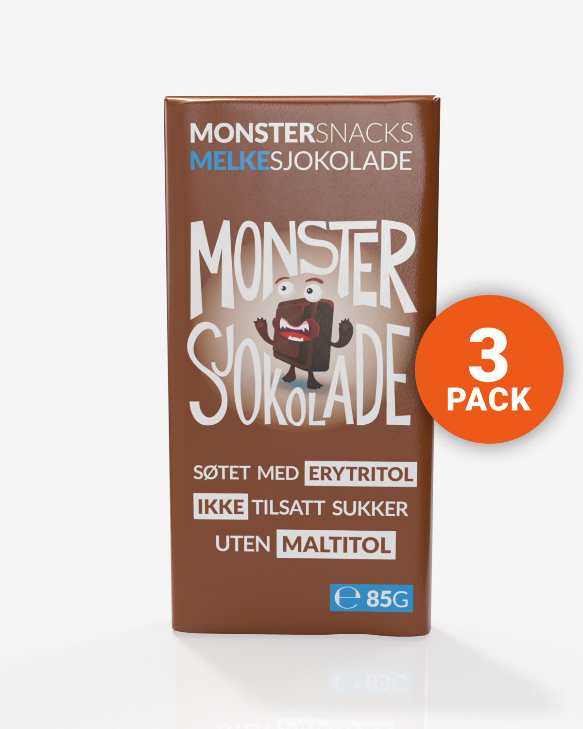 Monster Lavkarbo Belgisk Melkesjokolade – UTEN MALTITOL 3x85g