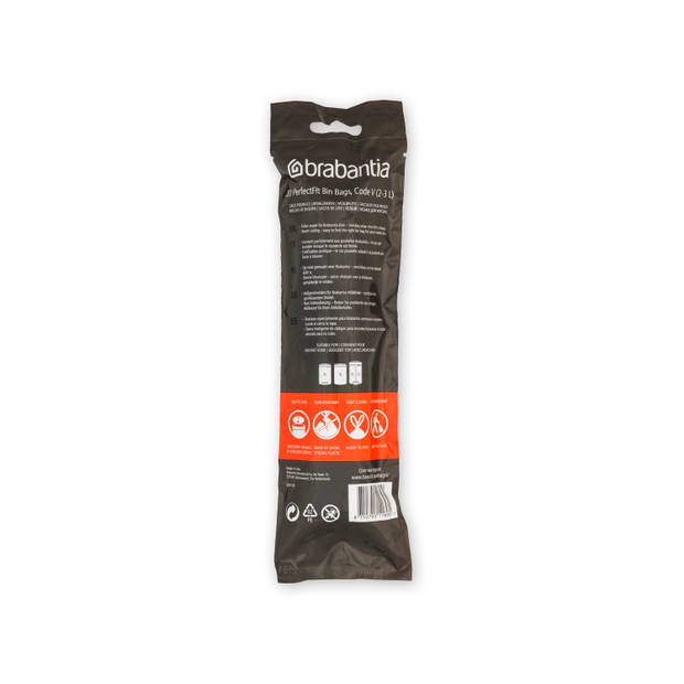 Brabantia PerfectFit afvalzak met trekbandsluiting code V, 3 liter, 20 stuks/rol - White