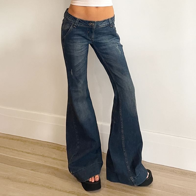 Sosana - Low Waist Washed Slim-Fit Boot-Cut Jeans