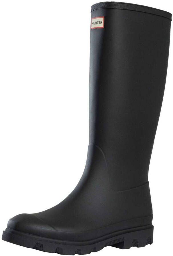 Hunter Downpour tall regenlaarzen met profielzool en logo zwart