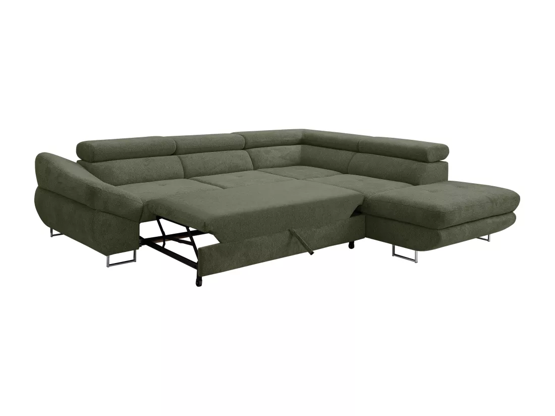 Canapé d'angle droit convertible en tissu texturé vert DALIAS