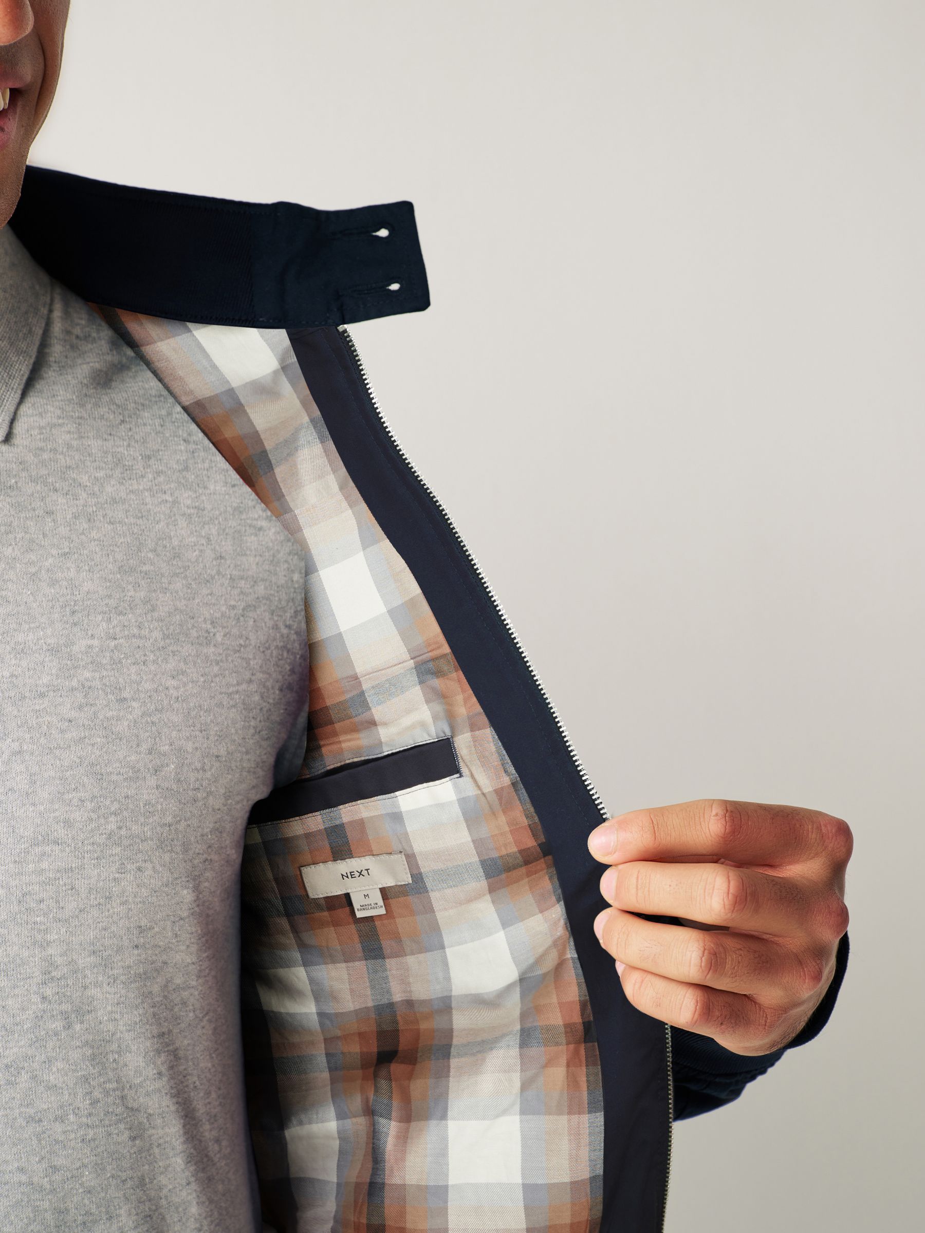 Donkerblauw - Regenbestendig Harrington jack met geruite voering