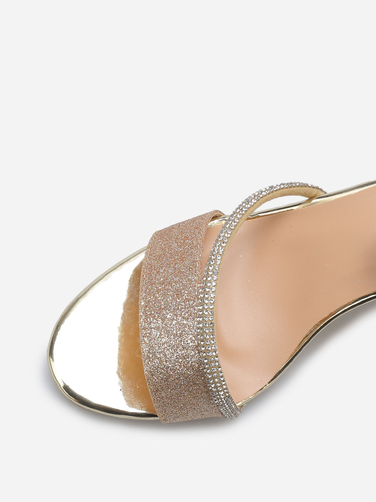 Sandales pailletées avec bride à strass- Doré