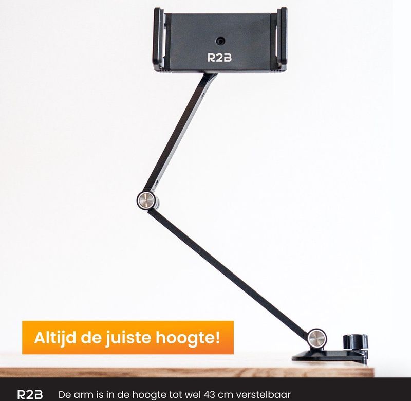 R2B - Arnhem - Tablet Houder - Verstelbare Arm - Ergonomisch - Geschikt voor Bureau en Keuken