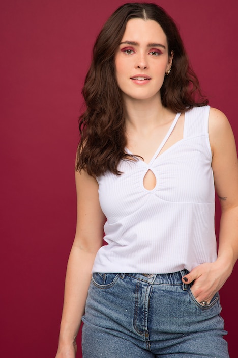 Top, Slim Fit, Rippjersey, Cut-Out