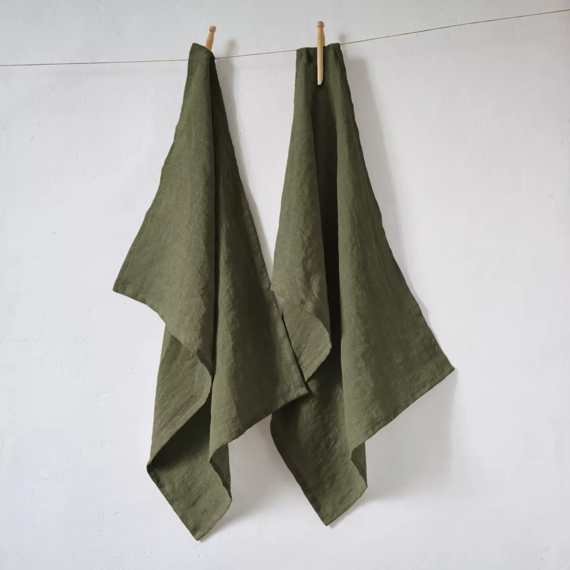 Lot de 2 essuie-mains lin lavé (50 x 70 cm) Louise Vert romarin