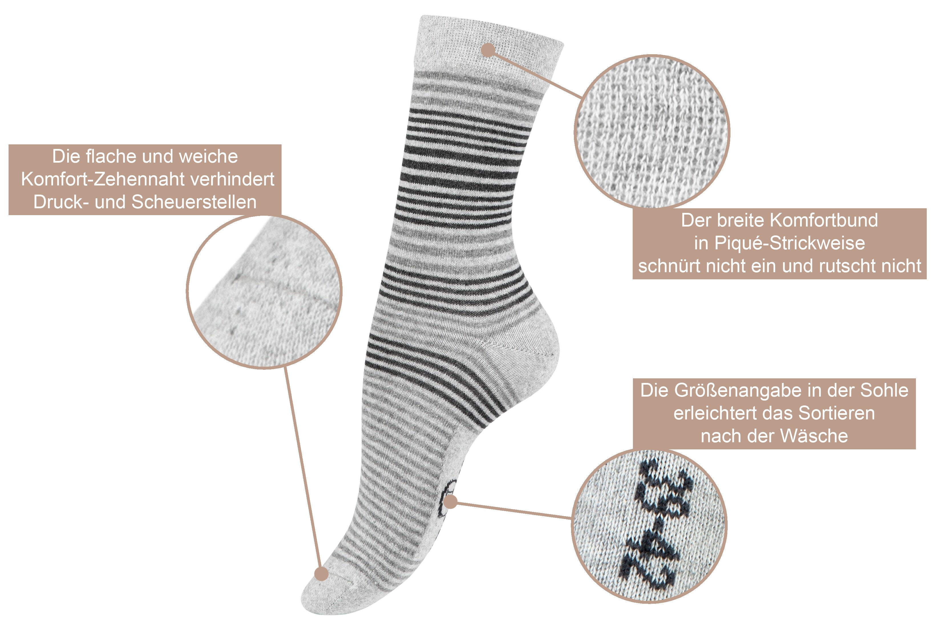 Paolo Renzo® Damen Baumwoll Socken gestreift 10 Paar - Größe 35/38