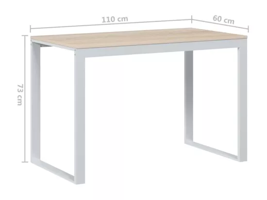 Bureau d'ordinateur Blanc et chêne 110x60x73 cm Aggloméré