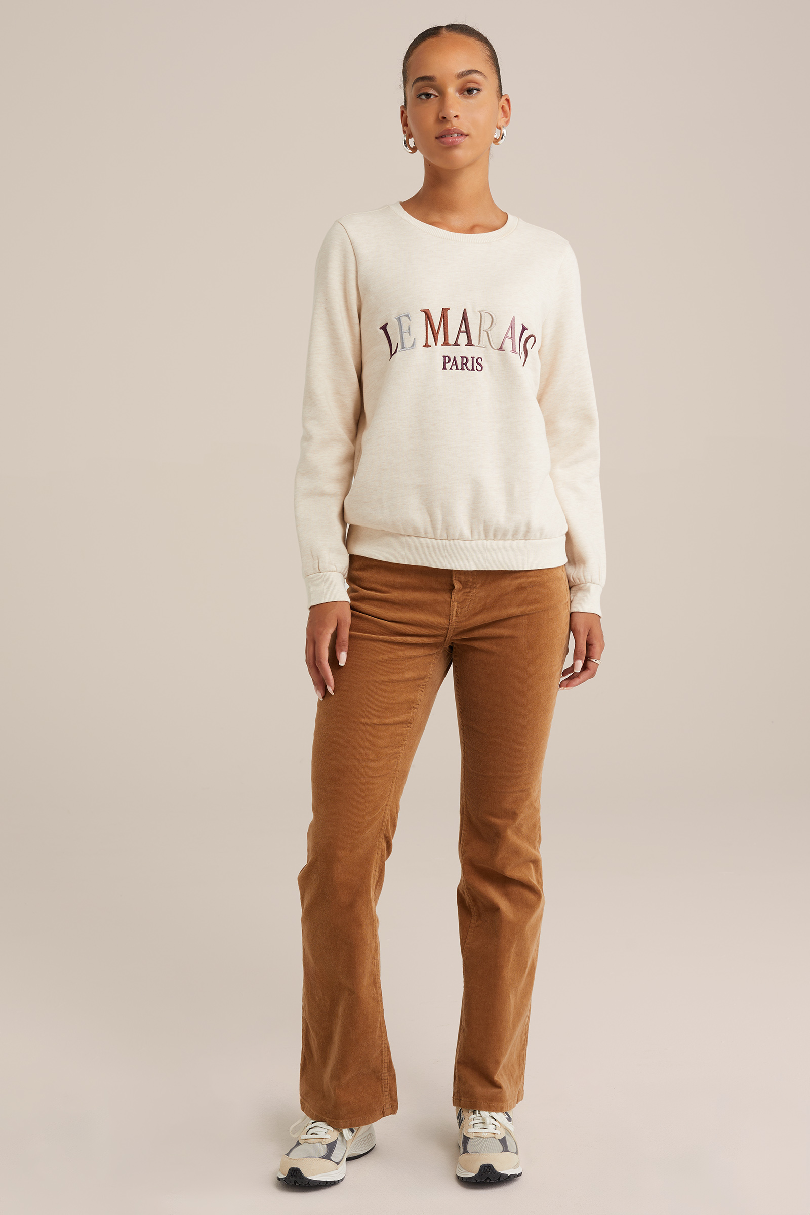 flared broek van corduroy WE Fashion Lichtbruin