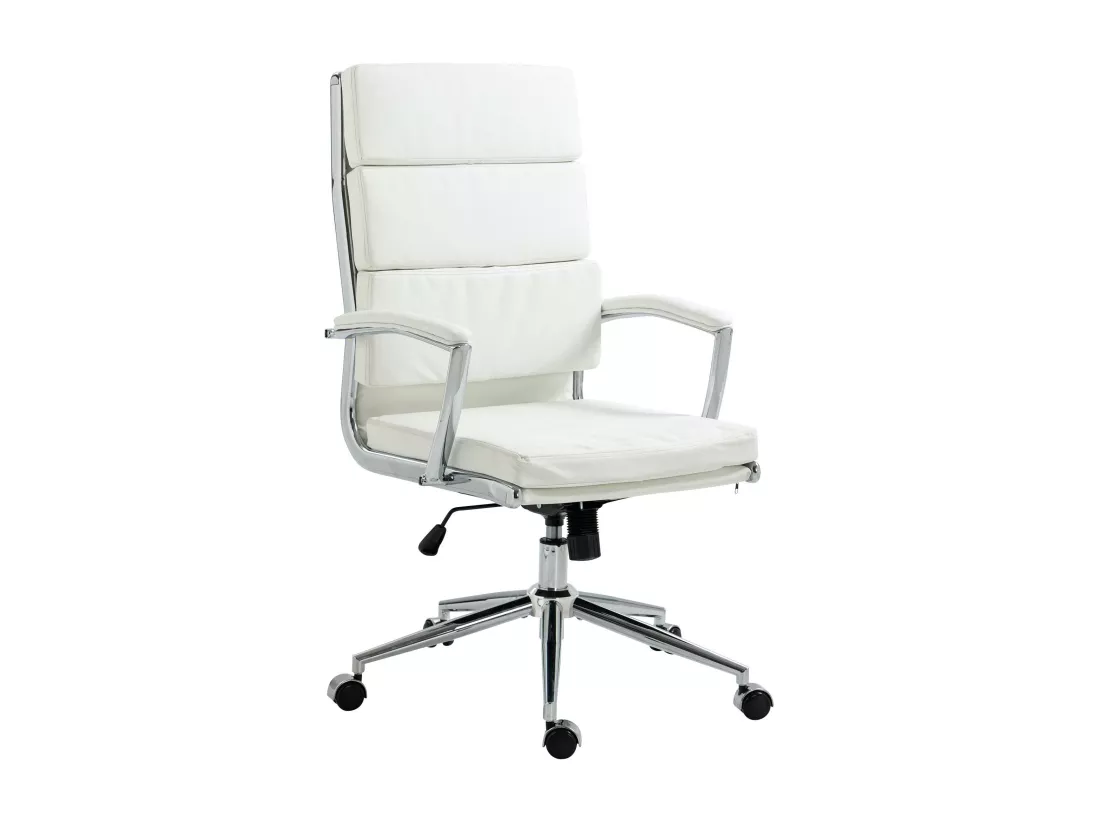 Chaise de bureau - Similicuir & Métal chromé - Blanc - Cleveland