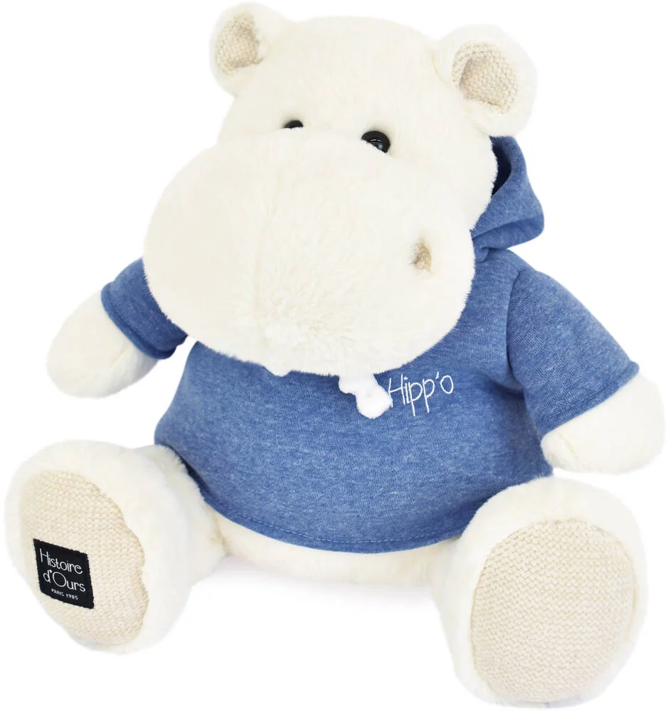 PELUCHE L'HIPPO BLANC AVEC SWEAT BLEU JEANS