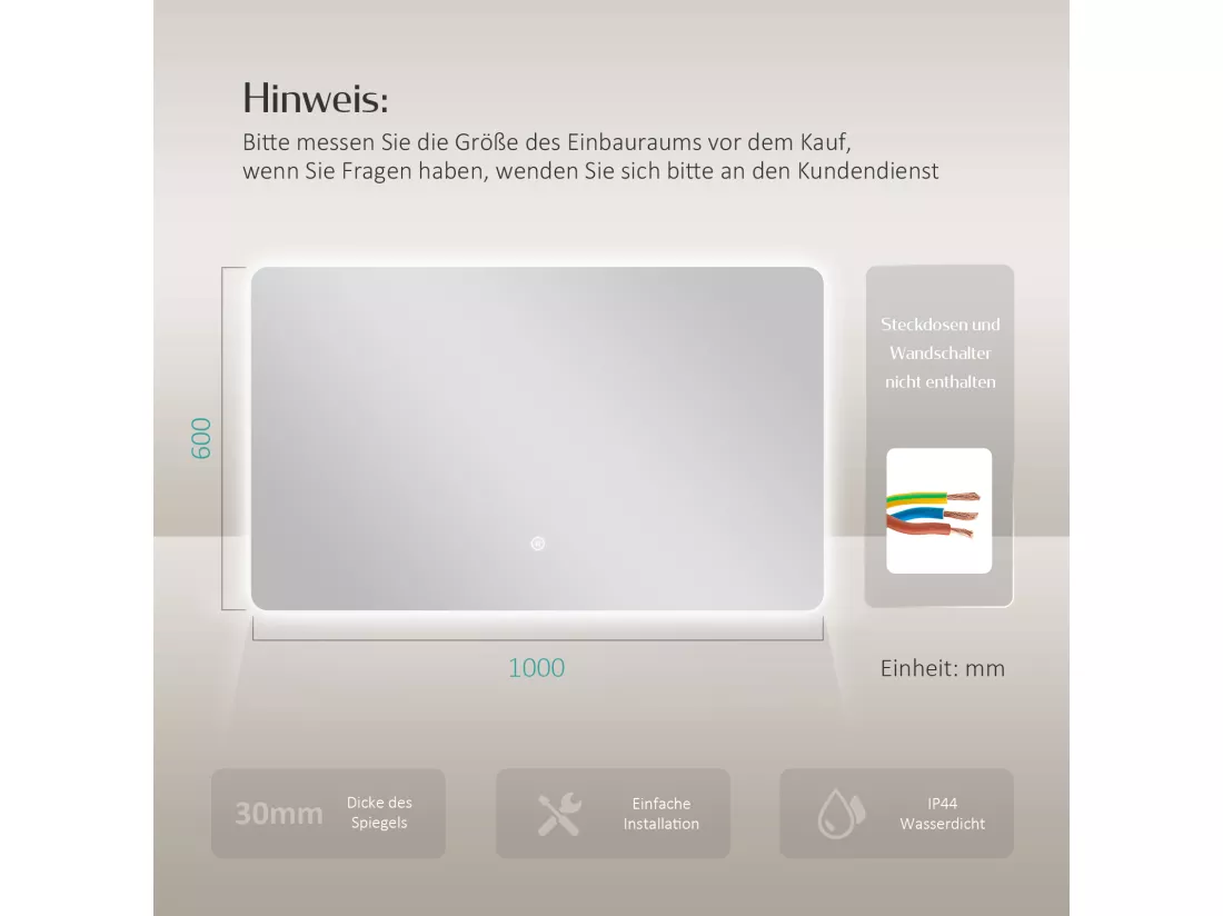 EMKE Miroir lumineux salle de bain Rétro-éclairage 100x60cm, Miroir LED avec Interrupteur Tactile, Miroir avec éclairage lumière blanche froide
