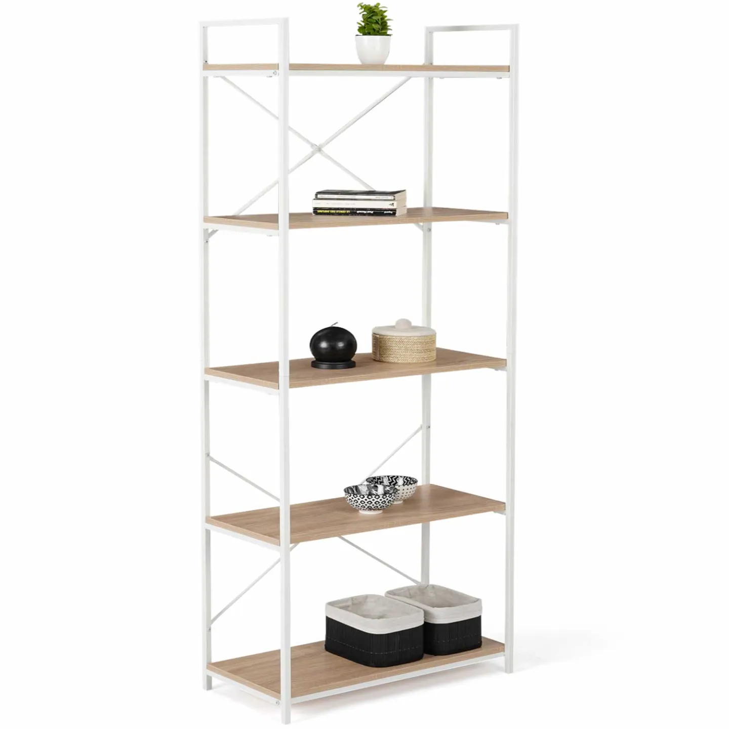 Etagère 5 niveaux DETROIT 170cm design industriel bois et métal blanc