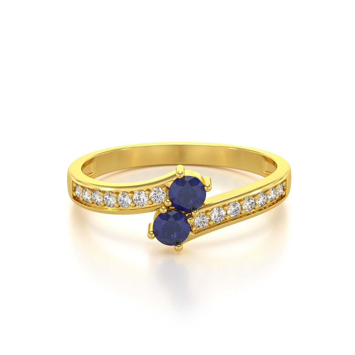 Bague ADEN Or 585 Jaune Duo Saphir et diamants 2.15grs