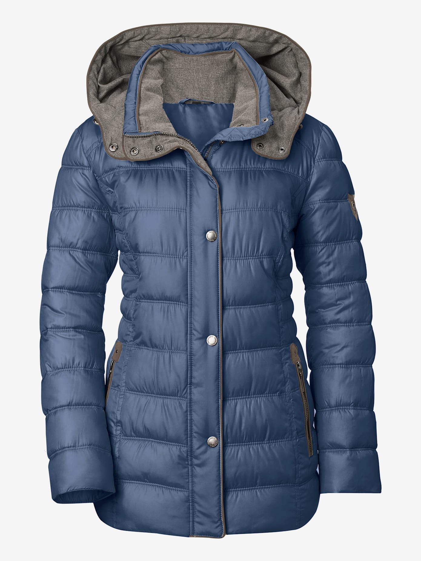 Veste décontractée col montant capuche doublure contrastée