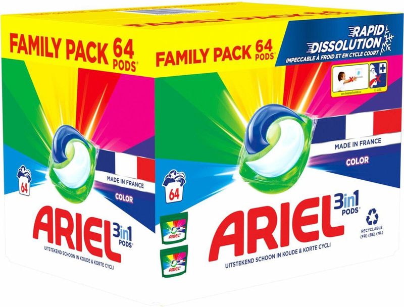 Ariel - 3in1 Wasmiddel Pods - Kleur - 64 Capsules - Oplosbaar