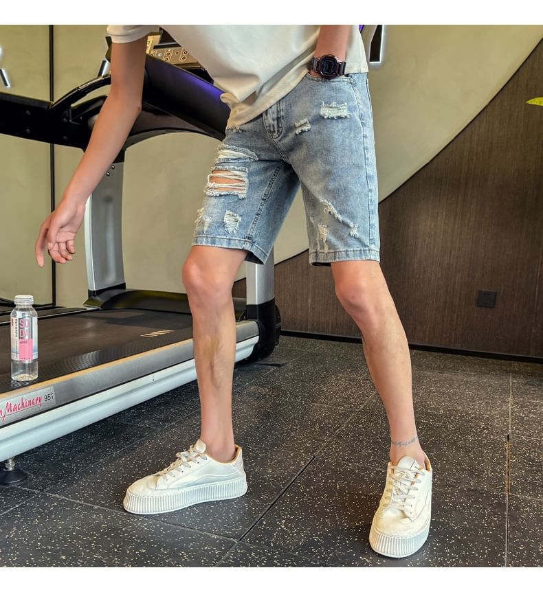 Andrei - Hoge taille denim shorts met distressed effect
