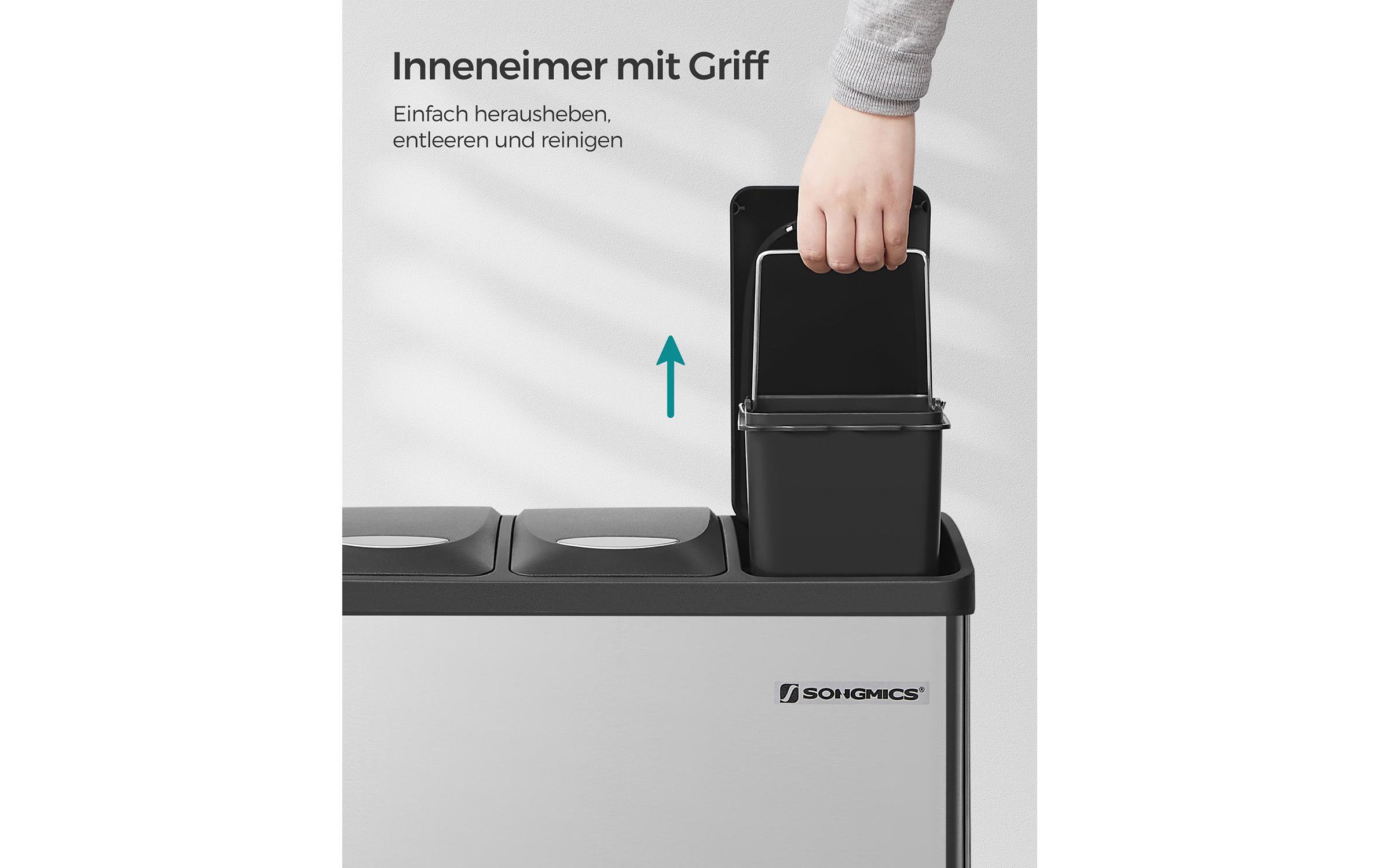 Abfalleimer 24 l, SilberTreteimer mit drei Fächern