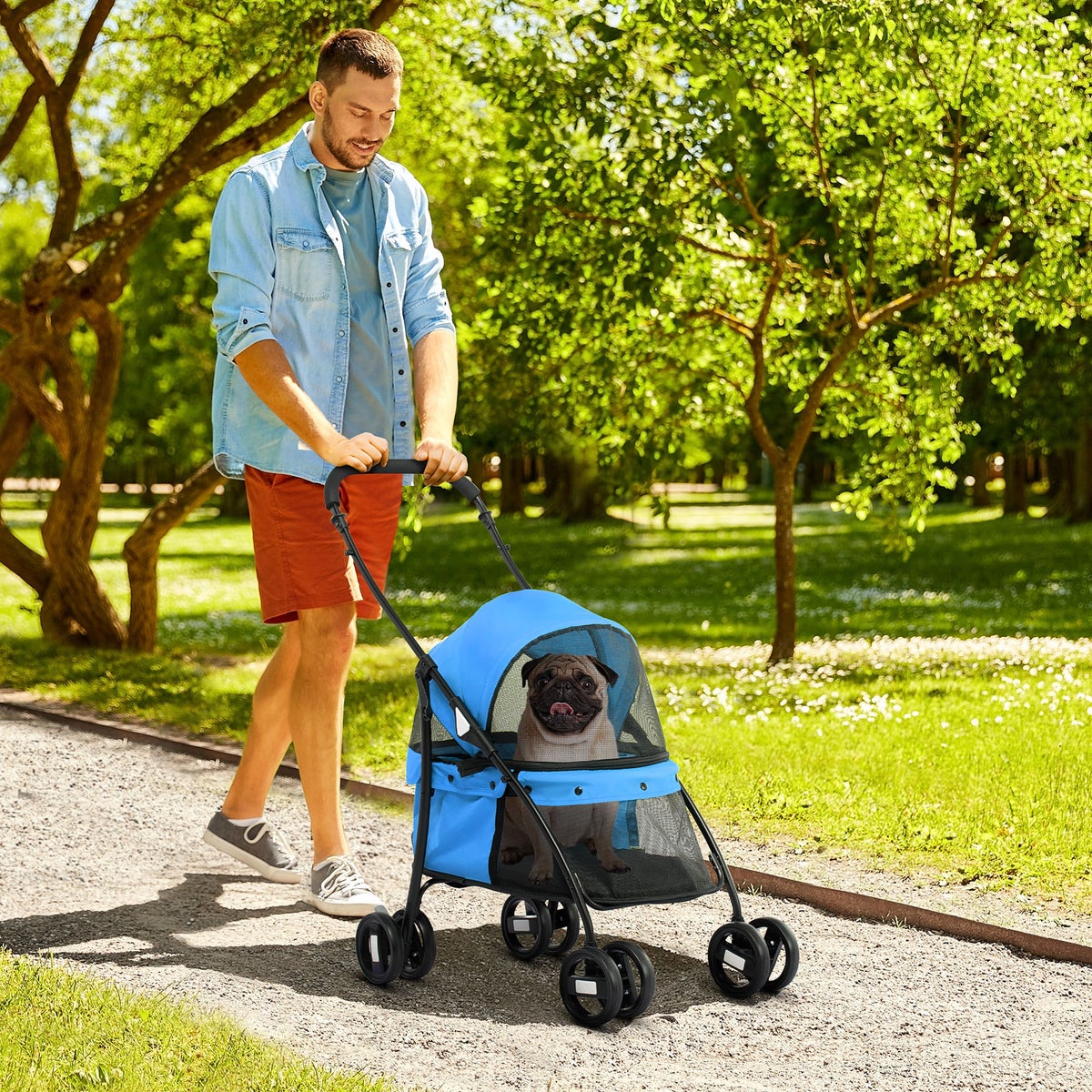 PawHut hondenbuggy, 82L x 47B x 97H cm, Oxford-stof, staal, blauw