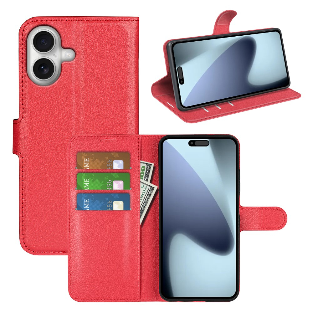 iPhone 17 Leder Tasche Flip Cover Litchi Look - Rot