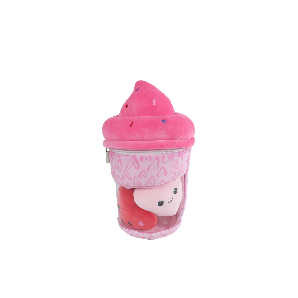 Fluffy menu pluchen ijsje met 3 hartjes - 25 cm