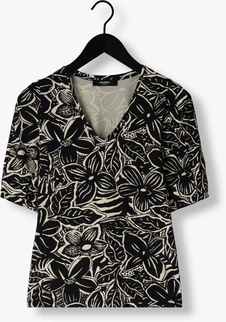 JANSEN AMSTERDAM zwarte jansen amsterdam top vfb179 printed top short sleeve v-neck