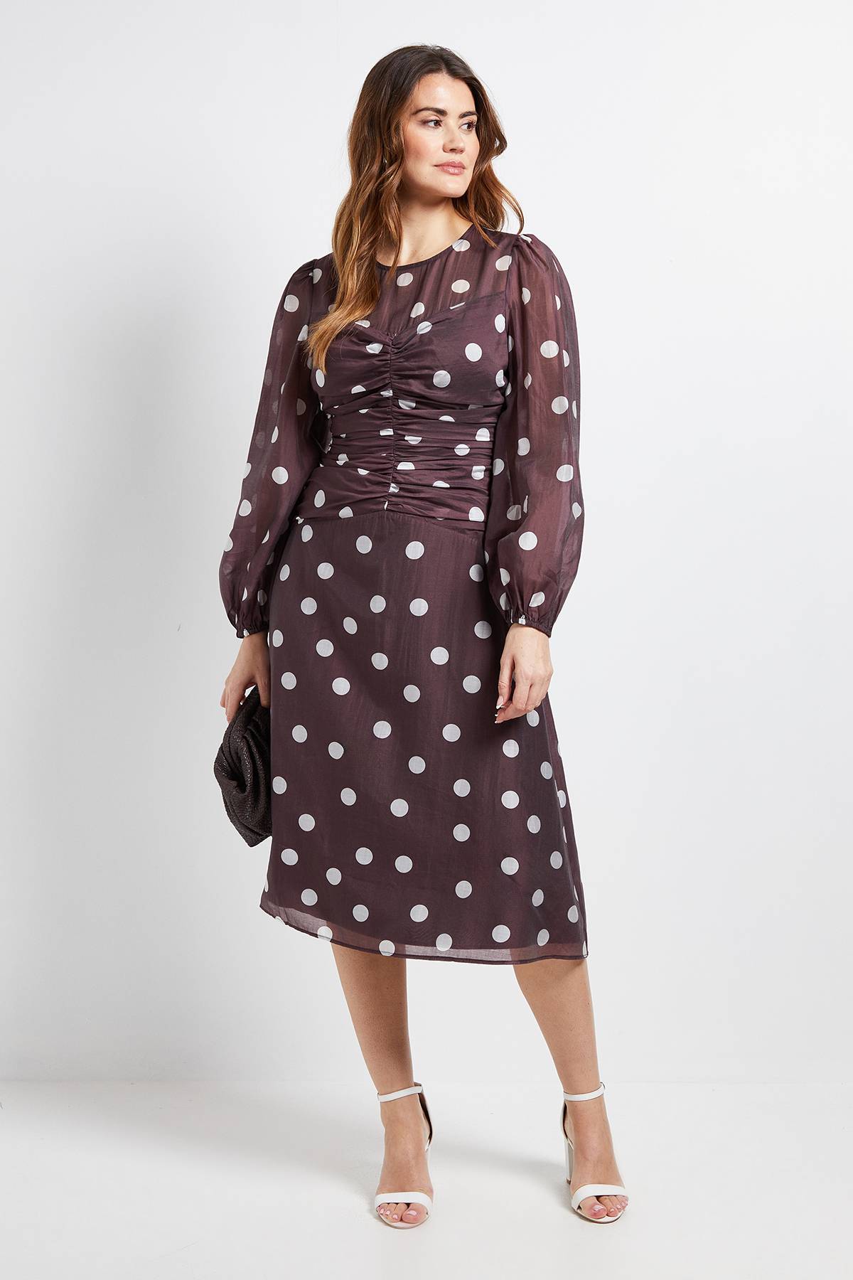 Wallis Robe Midi Froncée À Pois