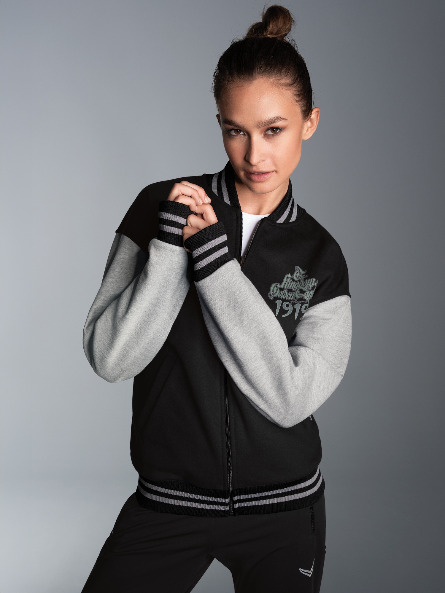 Collegejacke mit großem Adler-Rückenprint Schwarz