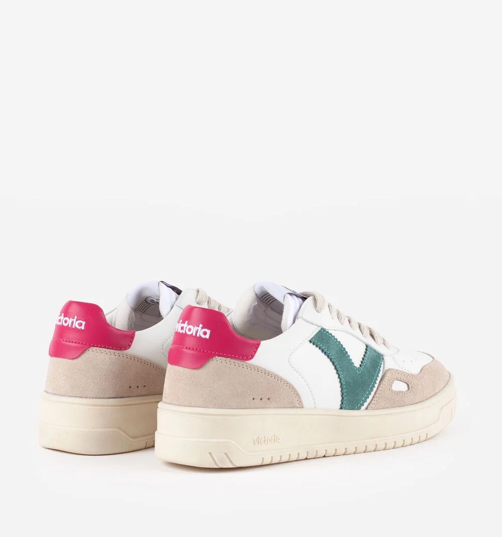 SEUL EFFET CUIR & CUIR FENDU Baskets unisexes semelles beiges FUCSIA