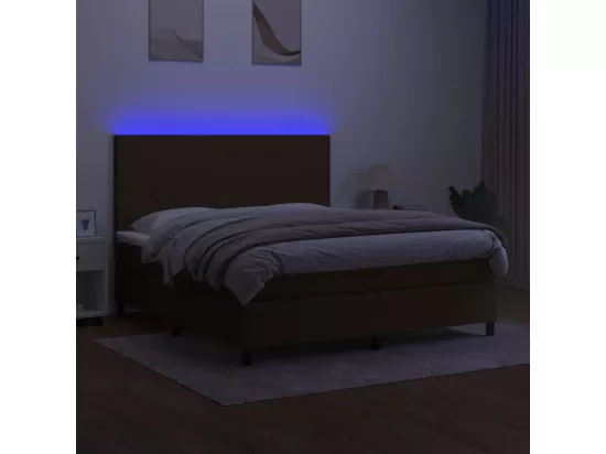 Sommier tapissier matelas et LED Marron foncé 180x200cm Tissu