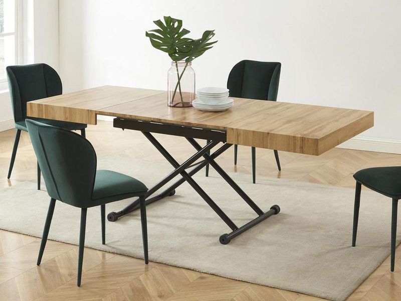 Moriala - Uitschuifbare en Ophefbare 2-in-1-tafel - Naturel en Zwart - MDF en Staal