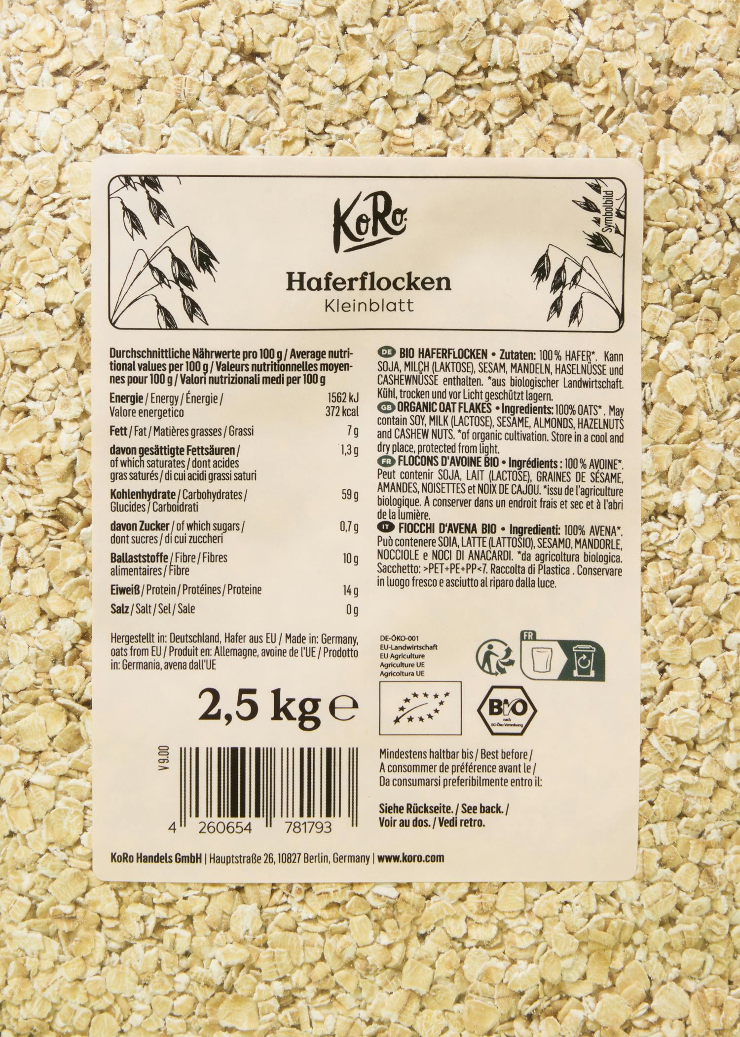 Bio Haferflocken Kleinblatt 2,5 kg