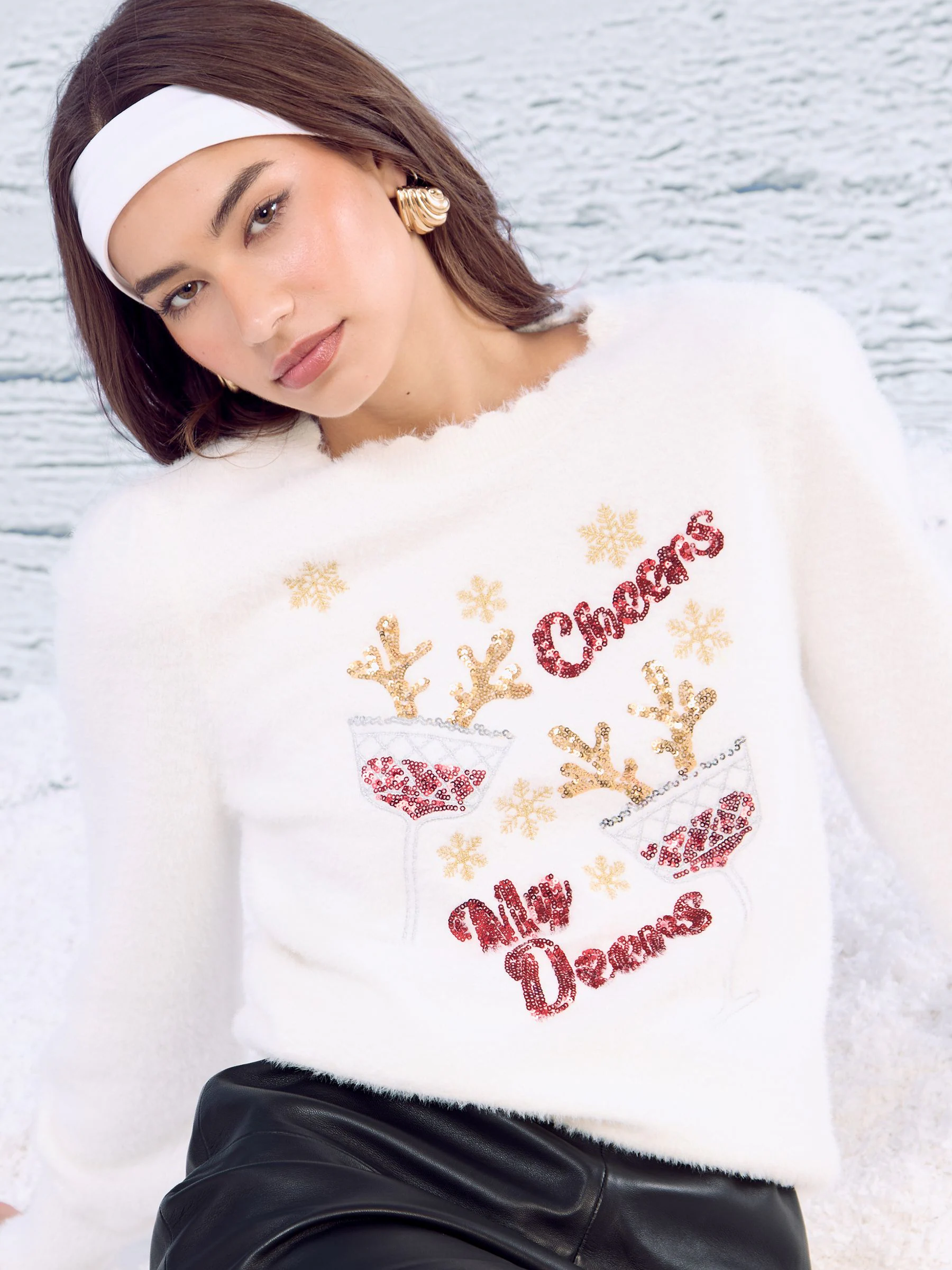 Ivoorwit - Lipsy Christmas Crew Neck Eyelash Knitted Jumper