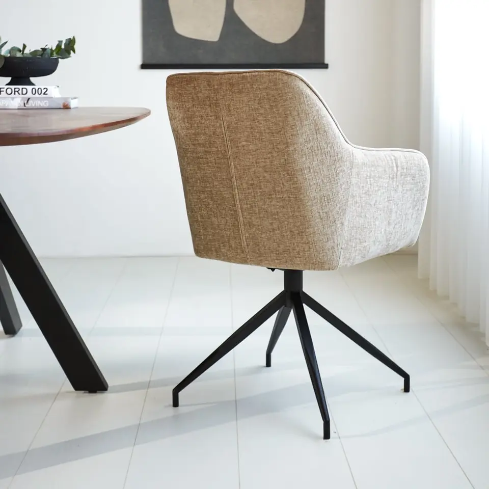 Draaibare eetkamerstoel Camiel chenille beige - Stof - Beige