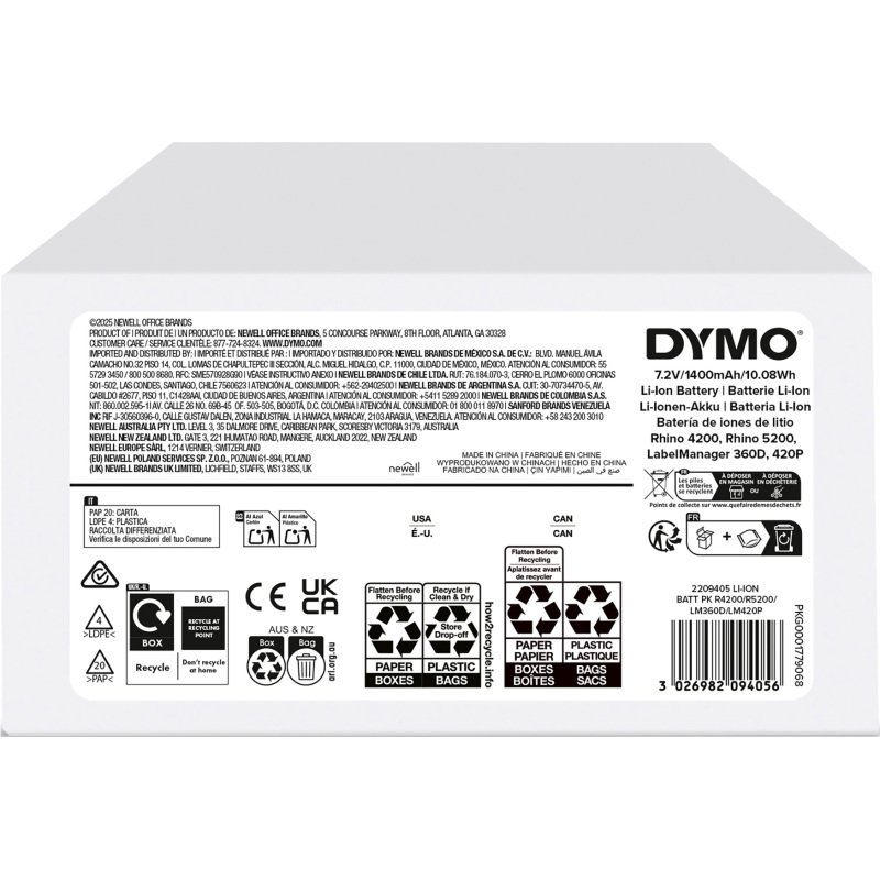 Batterie Li-ion 7,2 V - 1400 mAh - 10,08 Wh DYMO Rhino et LabelManager