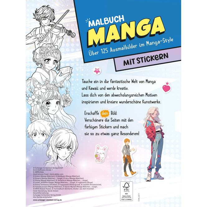 Malbuch - Manga - mit Stickern