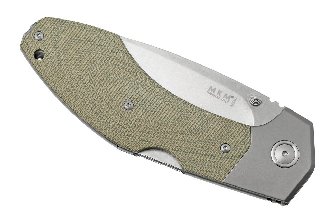 MKM Hero Stonewashed, Green Canvas Micarta, Titanium Bolsters, zakmes