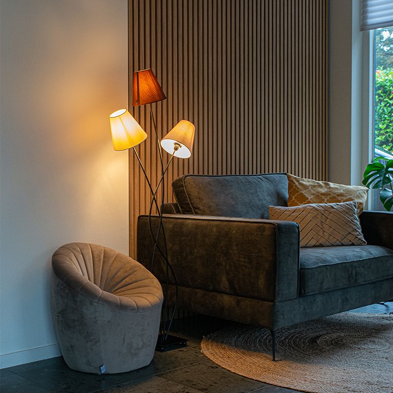 Design vloerlamp zwart met stoffen kappen 3-lichts - Melis