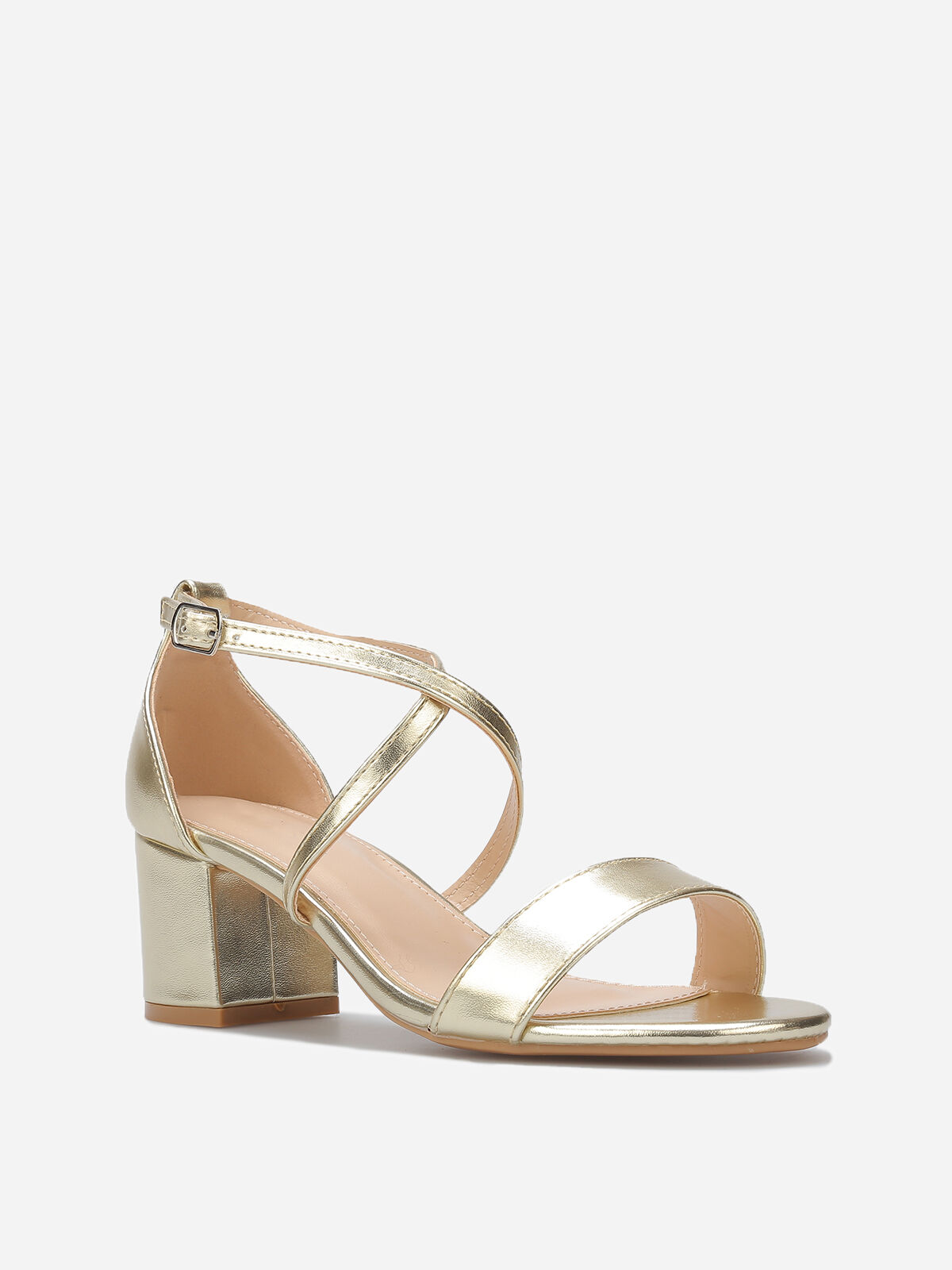 Sandales à talon et brides cheville croisées- Doré