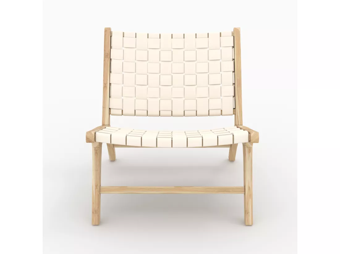 Fauteuil en teck et cuir tressé blanc - Kuna