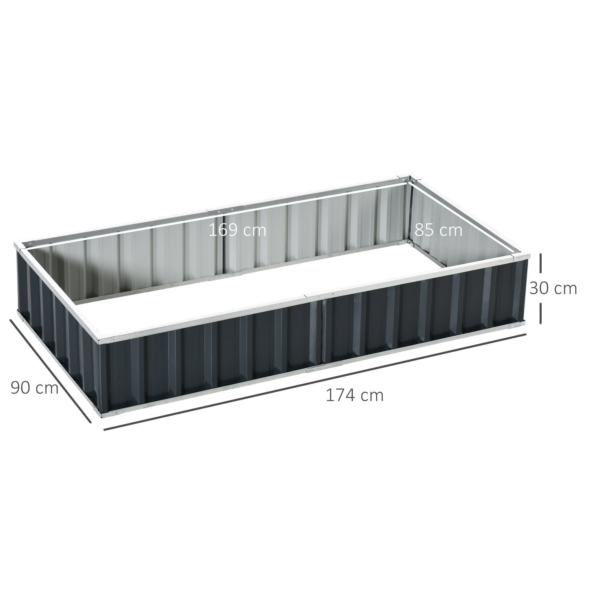 Jardineira retangular Outsunny Urban Garden, 174x90x30 cm, em aço, com luvas inclusas, ideal para o cultivo de plantas e flores em terraços, varandas e áreas externas, na cor cinza.