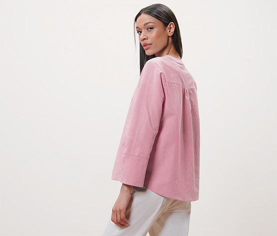 Gestreifte Bluse, rosé-weiß