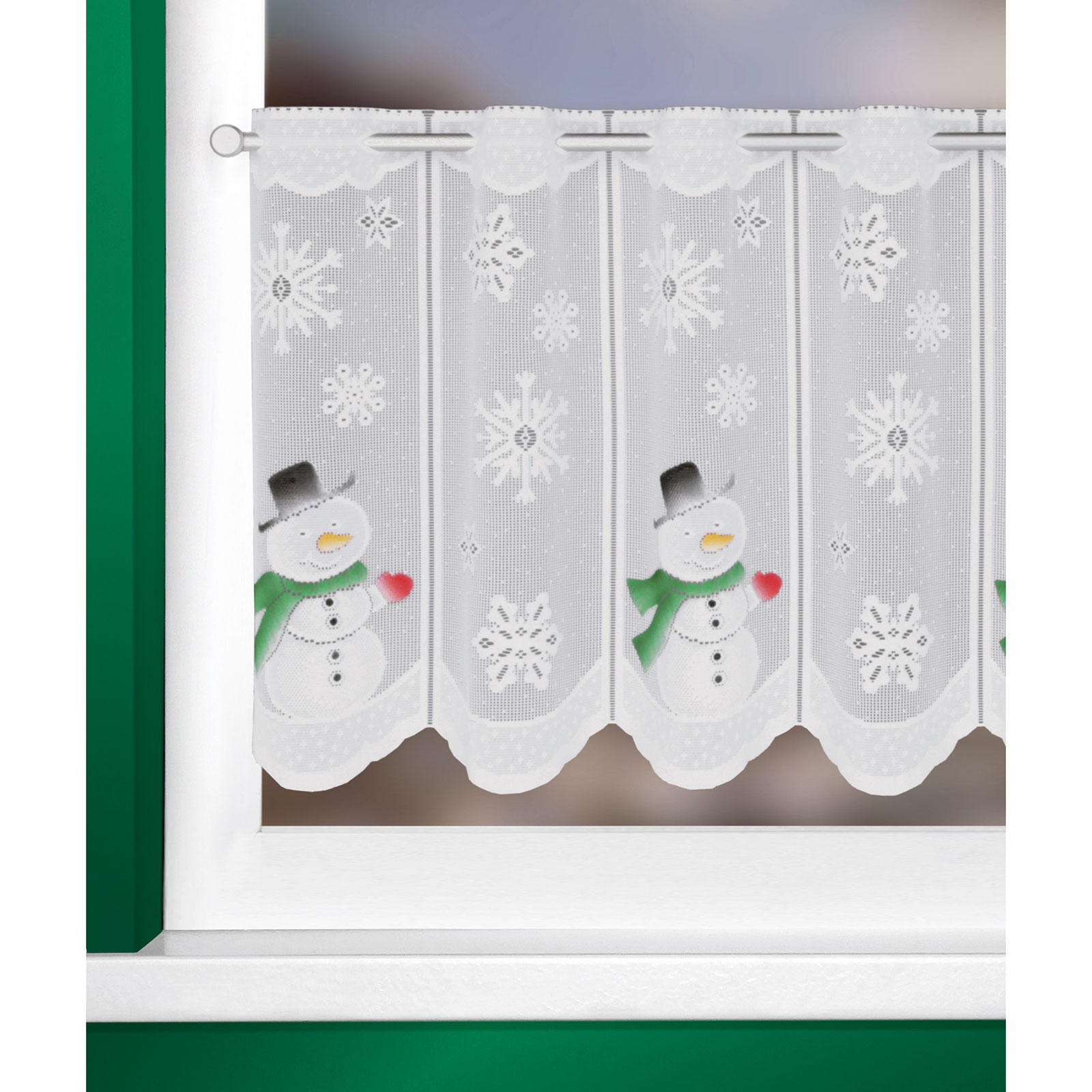 Scheibengardine - Schneemann - weiß-grün - 130x45 cm