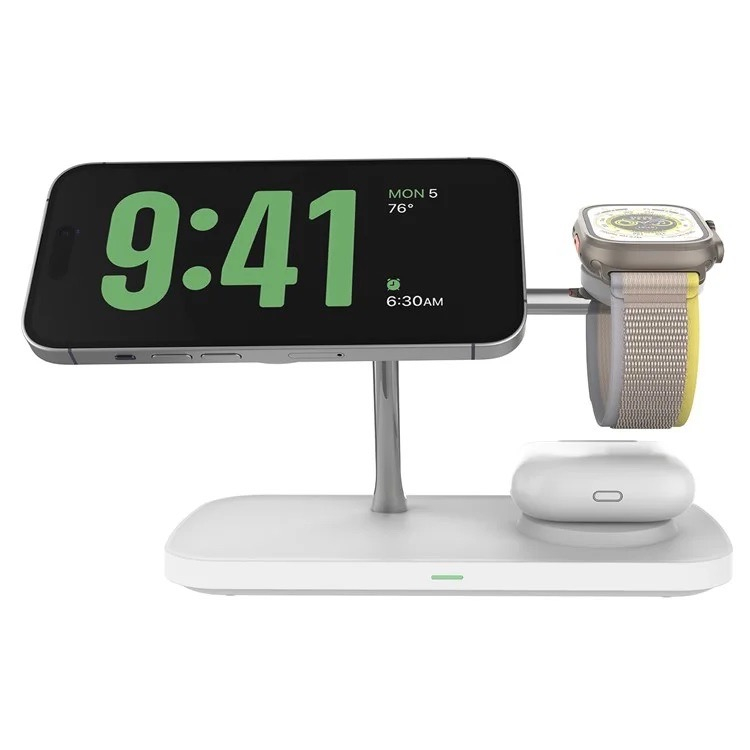 (15W) 3in1 Magnetisches Ladegerät Qi2 Wireless Charger Ladestation für Apple iPhone / Airpods / Apple Watch - Weiss