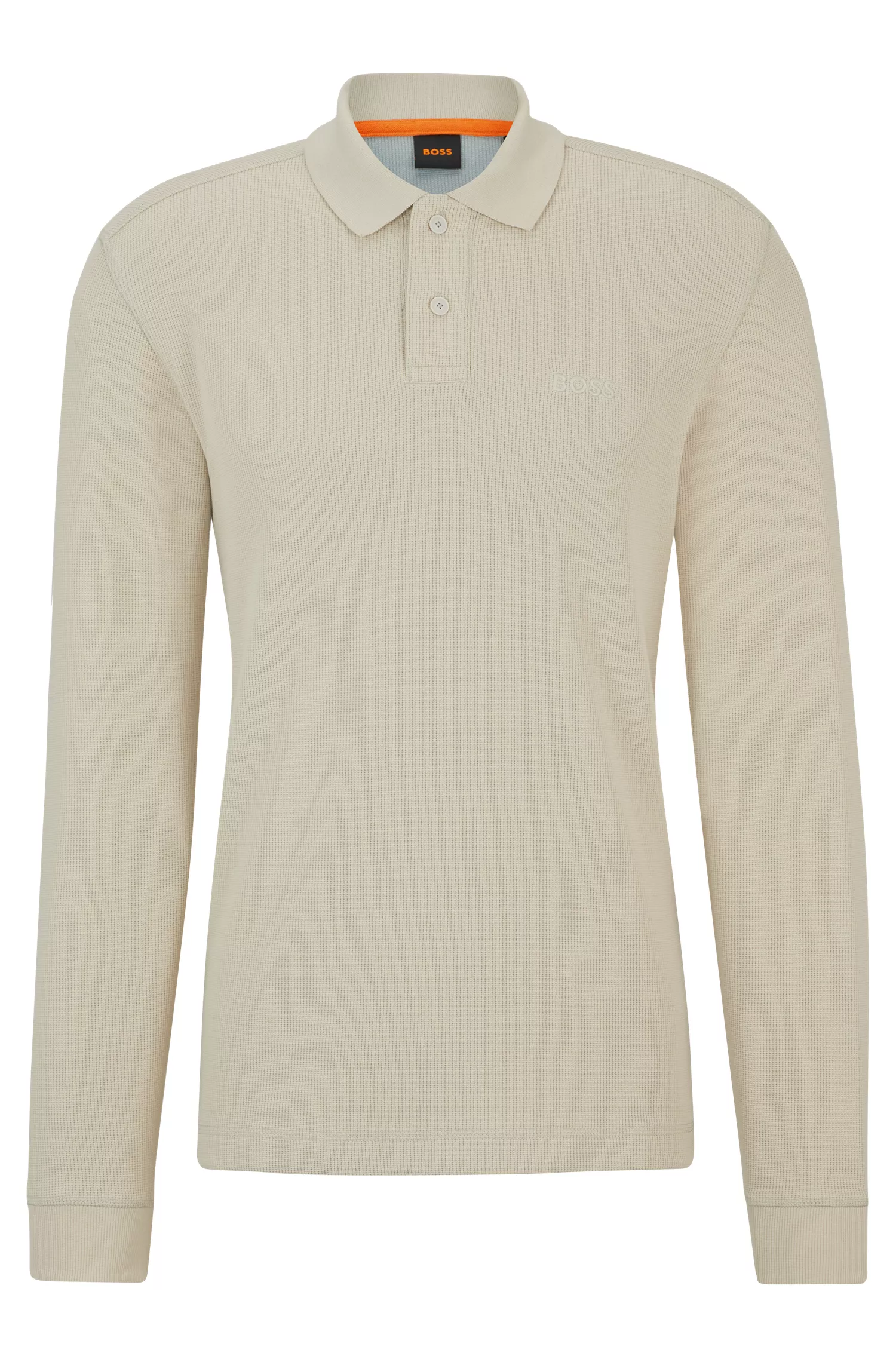 Camisa polo BOSS laranja de manga comprida com logotipo bordado.