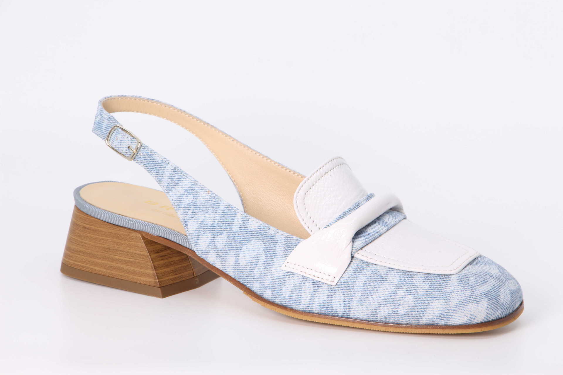 Brunate Sling-Pumps denim / bianco