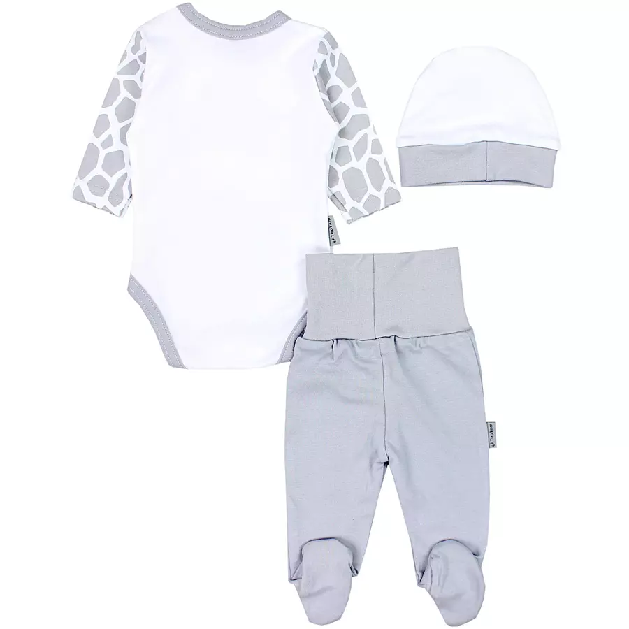 TupTam Baby Bekleidungsset Langarmbody Hose Mütze3 teilig grauweiß