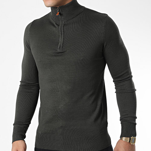 Pull Col Zippé J666 Vert Kaki